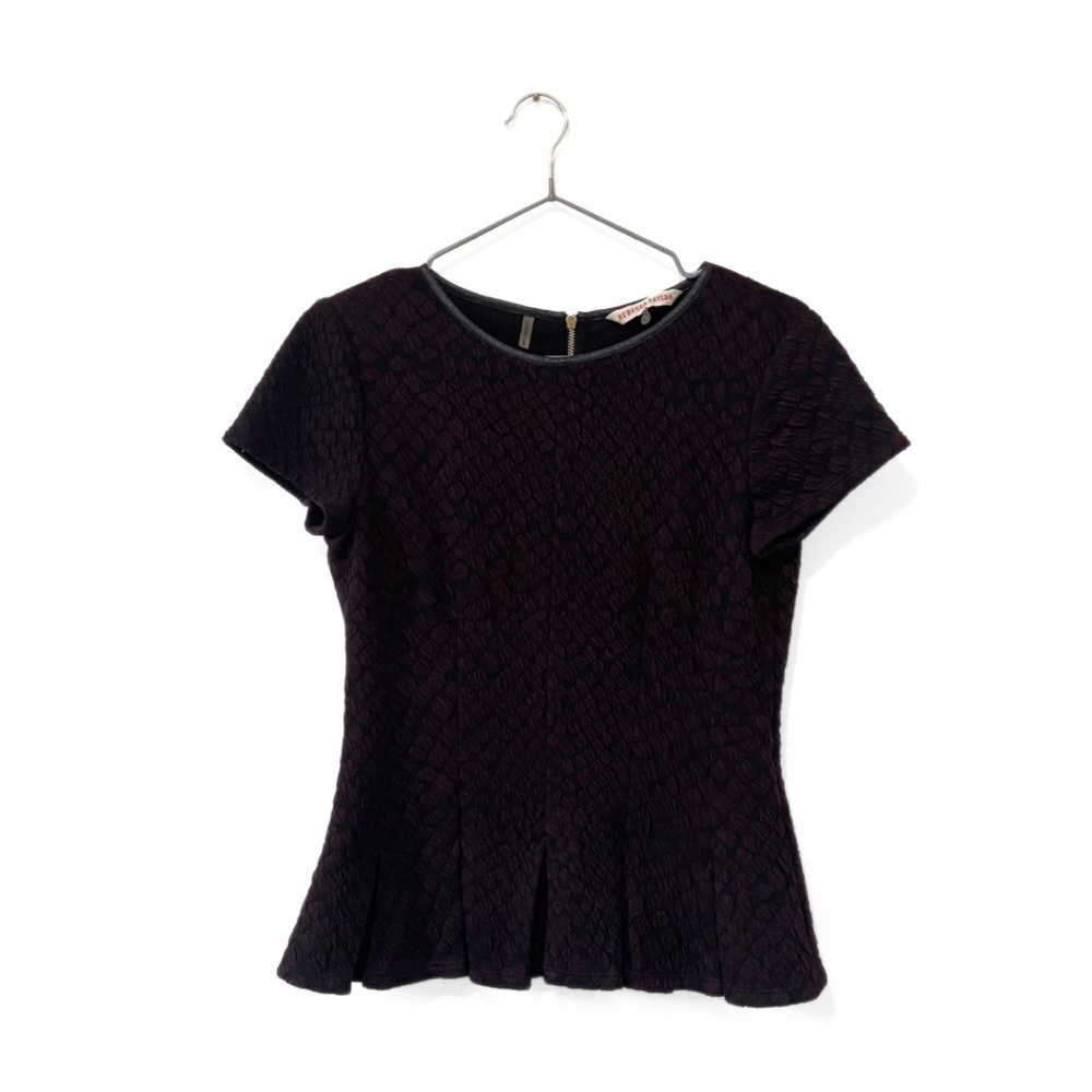 Rebecca Taylor Black/Burgundy Patterned Academia Peplum Blouse Size 0
